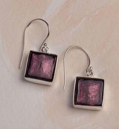 Plum earrings - dangle earrings - purple earrings - Murano glass earrings - square drop earrings - 50th gift for her - earrings for mom____________________________________Dangle earrings handmade with genuine plum coloured Murano glass and sterling silver. These purple earrings feature a square of sumptuous plum coloured Murano glass containing white gold, handset in a sterling silver frame setting by British jewellery designer Claudette Worters.These square drop earrings will make fabulous earr Earrings For Mom, Murano Glass Earrings, Gifts For Your Sister, Silver Earrings Handmade, Jewellery Designer, Purple Earrings, Large Jewelry, Star Bracelet, Square Earrings