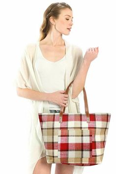 This plaid print tote is the perfect pop of color for all of your spring and summer adventures! From a day at the beach to a night on the town, this tote can hold everything you need to have a fabulous day! And we are falling for the gorgeous plaid and check pattern paired with the material! This stylish tote is sure to become your newest BFF! 100% polyester 20.5" x 14.6" Casual Red Beach Bag For Everyday Use, Casual Red Beach Bag For Everyday, Casual Everyday Red Beach Bag, Casual Red Beach Bag For Travel, Red Casual Beach Bag For Travel, Brown Cotton Vacation Bag, Brown Cotton Bags For Vacation, Cream Canvas Travel Gift Bag, Eco-friendly Red Travel Beach Bag