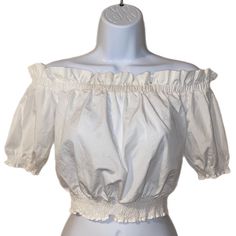 White Ruffled Crop Top, Super Cute With High Waisted Bottoms. Semi See Through, Image For Example. Great Condition, Never Worn. Nwt Fitted Puff Sleeve Peasant Top With Ruffles, Fitted Peasant Top With Puff Sleeves And Ruffles, Fitted Cotton Peasant Top With Ruffles, Fitted Top With Ruffled Collar For Day Out, Chic Fitted Peasant Top With Ruffles, Chic Fitted Ruffle Peasant Top, Chic Off-shoulder Peasant Top With Ruffles, Chic Off-shoulder Ruffled Peasant Top, Fitted Ruffle Peasant Top