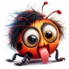 a cartoon bug with its tongue out and eyes wide open, sticking out it's tongue