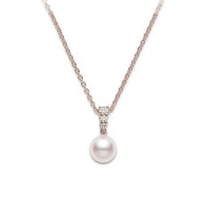 One Akoya Cultured Pearl Pendant Crafted From 18 Karat Rose Gold. This Pendant Features A 8mm A+ Pearl, With Three = 0.12Tw Round Brilliant Cut Diamonds. This Pendant Measures 8mm By 8mm And Includes A Matching 18in Chain. Pearl Is The Birth Stone ForJune. Luxury Diamond Earrings With Pearl Pendant, Luxury Diamond Necklace With Pearl Pendant For Women, Luxury White Round Pendant Pearl Necklace, Luxury Gift Akoya Pearl Diamond Necklace, Luxury Pearl Pendant Fine Jewelry Earrings, Luxury Akoya Pearl Diamond Necklace With Pearl Pendant, Luxury Akoya Pearl Round Pendant Jewelry, Luxury Pearl Drop Necklace With Round Pendant, Luxury White Pearl Round Pendant Necklace