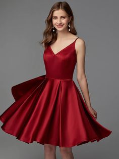 A-Line Hot Homecoming Cocktail Party Valentine's Day Dress V Neck Sleeveless Short Mini Satin with Pleats Satin Sleeveless Dress With Sweetheart Neckline For Prom, V-neck Sleeveless Satin Prom Dress, Elegant Sleeveless Mini Dress For Homecoming, Satin A-line Sleeveless Prom Dress, Formal Sleeveless Dress With Spaghetti Straps For Prom, A-line Sleeveless Dress For Homecoming And Prom Season, Elegant Red Sleeveless Dress For Party Season, A-line Satin Sleeveless Dress For Prom, Sleeveless Satin Evening Dress For Prom