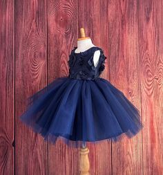 Navy Blue 3D Floral V-back Knee Length 4 Layer Tulle Wedding Flower Girl Summer Pageant Birthday Pageant Toddler Trendy Bridesmaids Dress - Etsy Blue Floral Applique Wedding Dress, Blue Wedding Dress With Floral Applique, Fitted Blue Princess Dress With Floral Applique, Royal Blue Fitted Princess Dress For Wedding, Blue Princess Dress With Floral Applique, Blue Tulle Dress With Floral Applique, Floral Applique Tutu Dress For Bridesmaid, Princess Style Bridesmaid Dress With Floral Applique, Bridesmaid Princess Dress With Floral Applique In Tulle