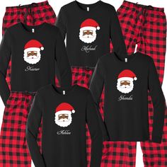 ORDER TODAY TO AVOID THE RUSH! BLACK SANTA MATCHING FAMILY PAJAMAS 'Tis the season to be jolly! Outfit the whole family in our Black Santa Pajamas...new for 2022 Style! Nothing says Christmas like matching family pajamas. This festive Santa Claus flannel set comes with a luxe 100% cotton jammie t-shirt in black with matching red buffalo flannel pajama bottoms. Put the family to bed in their Christmas pjs and let them rip open those packages Christmas morning. Your options are endless. This cozy Black Santa Pajamas, Black Cotton Sleepwear For Christmas, Casual Black Christmas Sleepwear, Black Loungewear Sets For Winter, Black Christmas Holiday Sleepwear, Black Christmas Sleepwear, Black Winter Sleepwear For Pajama Party, Black Long Sleeve Christmas Sets, Black Winter Holiday Sleepwear