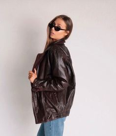 Express yourself in our retro 90's inspired oversized leather jacket finished in stunning vintage brown leather. Genuine leather.  Model is 5'8/119lbs wearing size medium.  Made to order. Retro Oversized Brown Outerwear, Retro Brown Oversized Outerwear, Oversized Vintage Leather Jacket For Fall, Oversized Brown Leather Outerwear, Vintage Brown Biker Jacket For Streetwear, Retro Brown Leather Jacket For Fall, Retro Vintage Brown Biker Jacket For Fall, Vintage Brown Leather Jacket For Streetwear, Retro Distressed Brown Leather Jacket For Fall