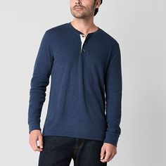 Add smart everyday styling essentials to your cold-weather wardrobe with this St. John's Bay men's henley neck top. Made from a heathered recycled cotton blend, this classic-fit pullover has a button placket closure and long cuffed sleeves. Wear it with jeans or pants. Closure Type: Button, Pullover HeadFit: Classic FitNeckline: Henley NeckSleeve Length: Long SleeveSleeve Style: Cuffed SleeveApparel Length: 29 InchesFiber Content: 60% Cotton, 40% Recycled PolyesterFabric Description: WaffleCare: Casual Henley Neckline Winter Top, Casual Winter Tops With Henley Neckline, Casual Winter Waffle-knit Henley, Casual Winter Waffle Knit Henley, Winter Cotton Tops With Henley Neckline, Winter Cotton Top With Henley Neckline, Casual Winter Henley With Button Closure, Casual Henley For Winter Layering, Casual Winter Henley For Layering