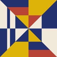 an abstract geometric design with red, yellow and blue squares