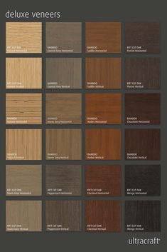 the different types of wood veneers are shown in this image, and there is also