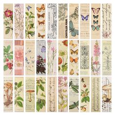 many different types of flowers and butterflies are shown in this collage with words on them