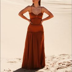 This Gorgeous Burnt Orange Maxi Dress Features A Smocked Top With A Keyhole And A Flowy Bottom With A Leg Slit. It Has Adjustable And Removable Straps For A Tube Top Look. It Can Be Worn For Many Occasions And Is Perfect For Vacation. It’s Nwt And Awaiting Your Wardrobe. Burnt Orange Prom Dress, Burnt Orange Maxi Dress, Orange Formal Dresses, Orange Gown, Orange Prom Dresses, Orange Bridesmaid, Dress Code Wedding, Orange Maxi Dress, Burnt Orange Dress