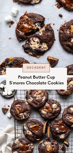 chocolate peanut butter cup s'mores cookies on a cooling rack