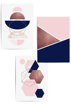 set of 3 navy pink rose gold geometric wall art Navy Gray And Pink Bedroom, Pink And Navy Blue Bathroom, Navy Blue And Rose Gold Bedroom, Navy And Rose Gold Bedroom, Pink And Navy Bedroom Ideas, Navy Pink And Gold Bedroom, Pink And Navy Aesthetic, Navy And Pink Bedroom, Pink Wall