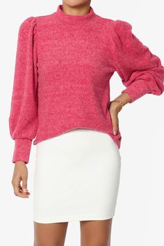 Killa Puff Long Sleeve Mock Neck Knit Sweater MAGENTA_1 Fall And Winter Outfits, Puff Long Sleeves, Mock Neck Sweater, Stay Cozy, Winter Style, Casual Fall, Fall And Winter, Puff Sleeves, Neck Sweater