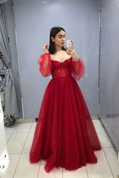 Tulle Formal Dress, Prom Dress Tulle, Prom Dress Burgundy, Tulle Long Prom Dress, Burgundy Evening Dress, Dress Champagne, Long Sleeve Prom, Dress Tulle, Prom Dresses With Sleeves