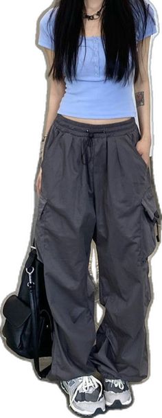 Alt Baggy Cargo Pants Baggy Gray Parachute Pants For Summer, Gray Baggy Parachute Pants For Summer, Baggy Gray Parachute Pants With Multiple Pockets, Gray Parachute Pants With Pockets For Summer, Cargo Women, Parachute Cargo, Alt Clothes, Baggy Cargo Pants, Y2k Streetwear