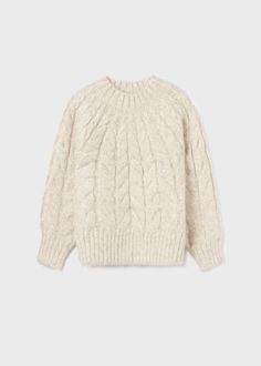 Braided knit sweater girl Textured Knit Sweater, Fall 23, Cable Sweater, Beige Sweater, Textured Knit, Girls Sweaters, Exterior Design, Round Neckline, Knit Sweater