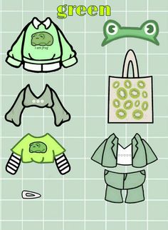 paper doll clothes with the words green on them