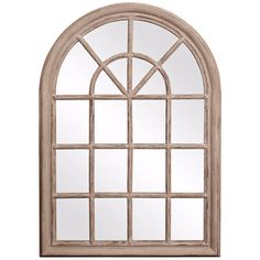 the arched window is made from wood and has a glass pane on one side