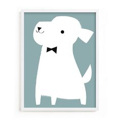 a white dog with a bow tie on it's head in a blue frame