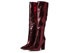 Marc Fisher LTD Giancarlo 2 - Women's Boots : Dark Red : Strike a pose like a glamorous diva that you are wearing the Marc Fisher LTD Giancarlo 2 boots. Knee-high boots featuring leather upper. Textile and synthetic lining. Zippered side closure. Pointed toe silhouette. Textured detailing throughout. Leather-covered block heel. Durable man-made outsole. Imported. Measurements: Heel Height: 3 3 4 in Weight: 1 lb 2 oz Circumference: 14 in Shaft: 19 in Product measurements were taken using size 9, Glamorous High Ankle Boots For Party, Knee-high Platform Boots With Reinforced Heel For Night Out, Trendy Heeled Boots With Reinforced Heel For Party, Trendy Heeled Boots For Party With Reinforced Heel, High Ankle Platform Boots For Winter Party, Formal Knee-high Heeled Boots For Fall, Formal Fall Knee-high Heeled Boots, Chic Snip Toe Heeled Boots For Winter, Chic Pointed Toe Platform Boots For Fall