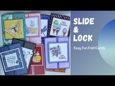 some cards with the words slide and lock on them