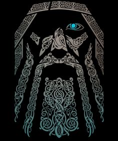 an image of a man with blue eyes in the middle of his face and celtic patterns on