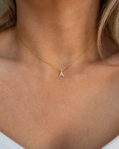 Mini Pave Initial Necklace | Gold – JacqMaria Jewelry Gold Letter Necklace, Gold G, Studded Necklace, Initial Necklace Gold, Dainty Gold Necklace, Gold Initial, Chain Anklet, Letter Necklace, Jewelry Inspo