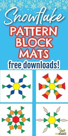 the snowflake pattern block mats is shown with four different designs and text that reads,