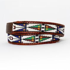 2-inch wide beaded cuff bracelet, hand-loomed by northern New Mexico artist Wendy Capek. Gold Belt Buckle, Tom Taylor, Custom Leather Belts, Bison Leather, Handmade Leather Belt, Handmade Belts, Native Beadwork, Beadwork Patterns, Beaded Belt