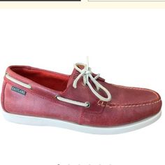 New Eastland Boat Shoes. Weathered Red Color. Small Scuff On Sole. Doesn’t Affect The Look. Dock Shoes, Brown Boat Shoes, Eastland Shoes, Canvas Boat Shoes, Leather Boat Shoes, Deck Shoes, Brown Leather Boots, Shoes Color, Classic Leather