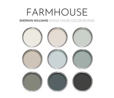 the color scheme for sherylin williams's farmhouse house is shown in several different shades