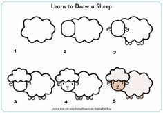 kids learn how to draw a sheep | crafts & creativity. Basteln & Kreativität . bricolage & creativité | @ Activity village | Ako Kresliť, Sheep Drawing, Toddler Drawing, Easy Animal Drawings, Sheep Crafts, Easy Animals