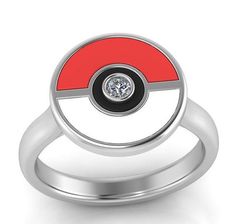 This Pokemon Engagement Ring is a poke-fect way to make your special day even more magical! Crafted with a classic Pokeball style, this unique enamel ring also has a moissanite stone center for a sparkle that's out of this world. Gotta catch 'em all! RING LAYOUT Ring Width: 3 mmRing Sleeve: Sterling SilverRing Profile: RoundRing Finish: Polished 3 mm Sterling Silver5 mm Red Enamel5 mm White Enamel5 mm Black Enamel Stone: MoissaniteShape/Size: Round, 2.5 mmSetting: Full Bezel Pokemon Engagement, Forever One Moissanite, Band Jewelry, Enamel Ring, Round Rings, Custom Engagement Ring, Moissanite Rings, Silver Man, White Enamel