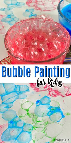 bubble painting for kids with text overlay