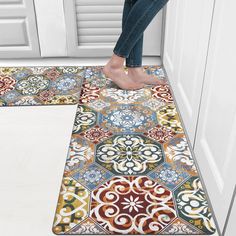 PRICES MAY VARY. Kitchen Rugs Mats Set with Runner 2 Pieces: The vintage farmhouse anti fatigue kitchen floor mats set measure 17"x48"+17"x28". The perfect size makes it suitable for most kitchen areas. Multicolor seamless tiles patchwork floral patterns design bring beautiful colors to your kitchen,and more joy and comfort to your cooking time. Anti-Fatigue Mats for Kitchen Floor: Rebound comfort standing mat. 0.4 inch thickness rebound foaming pvc materials provide cushioned support for your f Laundry Stand, Seamless Tiles, Distressed Kitchen, Anti Fatigue Kitchen Mats, Kitchen Rugs And Mats, Rug Runner Kitchen, Kitchen Carpet, Floral Pattern Design, Rugs And Mats