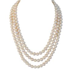 3-Strand Classic ~ Jackie O Style ~  Pearl Necklace - MILK VELVET PEARLS Timeless Pearl Necklace With Sterling Silver Clasp, Pearl White Necklace With Sterling Silver Clasp, Akoya Pearl Necklace With Sterling Silver Clasp, Luxury Pearl Necklace With Sterling Silver Clasp, Round Akoya Pearl Necklace With Sterling Silver Clasp, Style Pearl Necklace, Stylish Leather Bags, Jackie O Style, Pearl Jewelry Gift