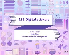 purple digital stickers with transparent background