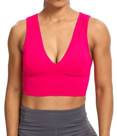 PRICES MAY VARY. Nylon/spandex material, soft and stretch. Deep plunge V neck, sexy and show your curve. Ribbed seamless design, front 2 layers with removable pads, not see through. Wide bottom hem, supportive and comfortable. Machine wash cold with like colors, line dry, do not bleach, do not iron. Size info

 S for: 32A 32B 32C 32D 34A 34B 34C 36A
 M for: 32DD 34D 34DD 34E 36B 36C 36D
 L for: 36DD 36DDD 38B 38C 38D
 XL for: 38DD 38DDD 40B 40C 40D
 2XL for: 40DD 42C 42B 42D 44B Fitted V-neck Sports Bra For Yoga, Fitted V-neck Seamless Tank Top, Sleeveless Micro-elastic Seamless Sports Bra, Fitted Sleeveless Sports Bra In Seamless Fabric, Micro-elastic Seamless Sleeveless Sports Bra, Stretch Solid Color Low-cut Tank Top, Low-cut Seamless Stretch Sports Bra, Seamless Stretch Low-cut Sports Bra, Seamless Low-cut Sports Bra