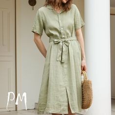 PrenzlauerMode presents: Summer linen dress with buttons in 2 colors gifts for her, elegant midi dress, women's dresses for summer, sustainable fashion Characteristics: - Loose fit for comfortable wearing in summer - Made of linen - Minimalistic, elegant and sustainable WHAT IS RAMIE? Ramie is a natural fiber obtained from the stems of the Boehmeria nivea plant and is known for its remarkable feel and durability. Compared to linen, ramie is often even more resilient and less prone to wrinkles, m Summer A-line Midi Dress With Pockets, Non-stretch Solid Color Midi Dress For Day Out, Knee-length Midi Dress For Vacation, Casual Midi Dress For Garden Party, Linen Solid Color Dress For Day Out, Knee-length Solid Color Sundress For Summer, A-line Midi Dress With Buttons For Garden Party, Non-stretch Summer Shirt Dress, Beach Summer Midi-length Shirt Dress