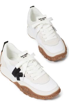 Kate Spade New York k as in kate sneaker (Women) | Nordstrom White Canvas Sneakers With Translucent Outsole, Trendy Textile Sneakers With Rubber Waffle Outsoles, Trendy White Sneakers With Rubber Waffle Outsoles, All White, Kate Spade New York, Top Sneakers, Womens Sneakers, Rubber Sole, Kate Spade