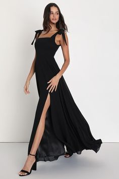 Black Tulle Maxi Dress - Ruffled Maxi Dress - Plunge Maxi Dress - Lulus Square Neck Maxi Dress, Flowy Maxi Skirt, Black Tie Wedding Guests, Flowy Maxi Skirts, Bodice Top, Long Bodycon Dress, Romantic Night, Black Bridesmaid Dresses, Love Me Forever