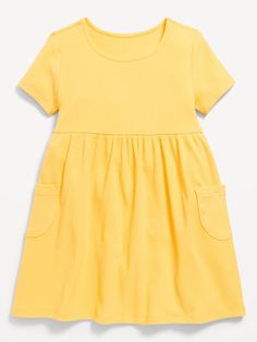 rounded neckline short sleeves seamed waist patch pockets at sides full skirt relaxed fit defined waist full skirt hits approx.  at kneemachine wash according to the care instruction label  . Best Holiday gift for toddler Toddlers , perfect Dresses for Christmas! Old Navy Toddler Girl, Quilted Clothing, Defined Waist, Pajamas Gift, Perfect Dresses, Dress Yellow, Rounded Neckline, Toddler Girl Dresses, Ruffled Sleeves