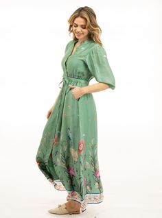 The Lily Maxi Dress | Secret Garden Green – Beau & Ro Spring Rayon Dresses With Pockets, Secret Dress, Our Secret, Garden Print, New Launch, Sustainable Fabrics, Secret Garden, Product Launch, Lily