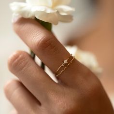 A modern and chic design. Wear alone for a minimal look or stack with our other designs as pictured. Gold Vermeil Hypoallergenic, lead and nickel free Crystal Width: 5mm x Height: 3mm Band: 1mm #R097 Rings Minimal, Minimal Rings, Rings Everyday, Rings Rose Gold, Rose Gold Rings, Dainty Gold Jewelry, Minimal Ring, Tiny Rings, Dainty Gold Rings