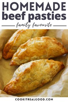 homemade beef pasties with text overlay