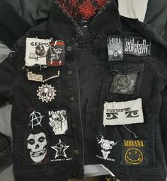 Metal Patches Jacket, Goth Patch Jacket, Goth Battle Jacket, Punk Battle Jacket, Patch Jacket Punk, Goth Jacket, Biker Jacket Outfit