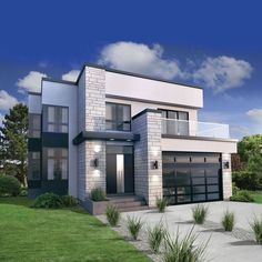 this is an artist's rendering of a two story house with garages on the first floor