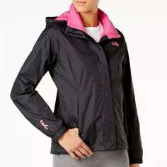 Black Sports Raincoat For Fall, Fall Sports Black Raincoat, Fall Black Sports Raincoat, Pink Nylon Hiking Outerwear, Pink Nylon Outerwear For Hiking, The North Face Long-sleeve Raincoat, The North Face Raincoat For Rainy Weather, The North Face Long Sleeve Raincoat, Functional Weatherproof Windbreaker