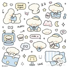 the sticker sheet is filled with cute cartoon characters and words that say good night