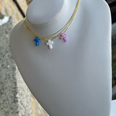 14k Gold Plated Sterling Silver Cross Necklace. Comes With Adjustable Chain. Available In Pink Opal, Blue, And White Blue Cross Pendant Necklace For Gift, Pink Cross Pendant Necklace For Gift, Double Necklace Silver, Long Silver Necklace Pendant, Diamond Flower Pendant, Silver Cross Necklace, Double Necklace, Sterling Silver Cross Necklace, Boho Pendant